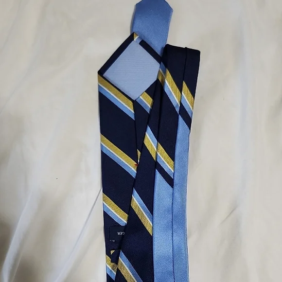 Tommy Hilfiger Blue and Yellow Silk Striped Tie - Picture 6 of 6